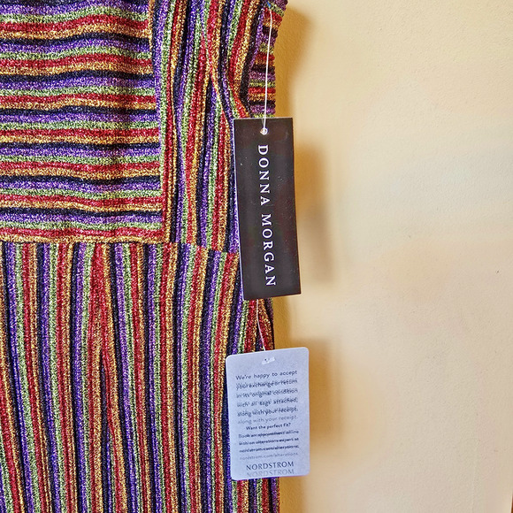 Donna Morgan Metallic Rainbow Striped Dress Size 4 Bodycon Shiny Party New - Picture 8 of 11